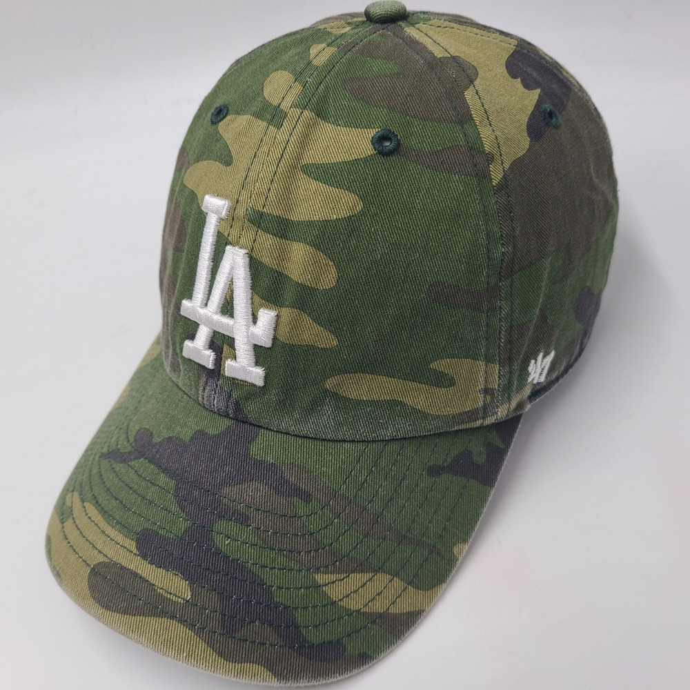 Los Angeles Dodgers Hat Strapback 47 Brand Clean Up Green Camo MLB Baseball Men